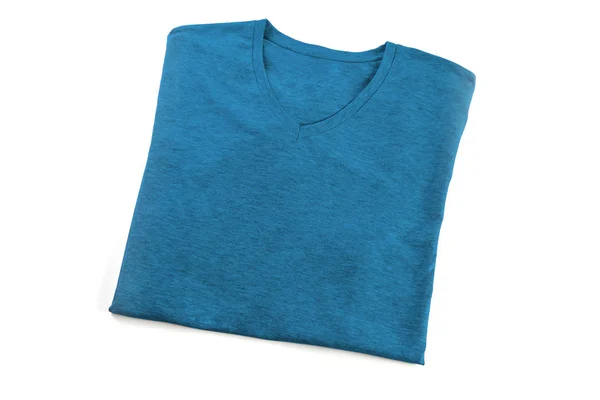 Blau gefaltete T-Shirt-Attrappe, bereit, Ihr Design zu ersetzen. — Stockfoto