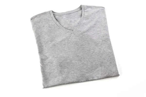 Grijs t-shirt mock omhoog geklapt, klaar om te vervangen van uw ontwerp. — Stockfoto