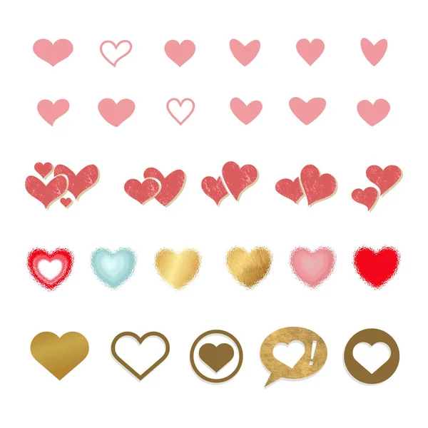 Векторный набор цветных сердец разных форм и стилей . — стоковый вектор