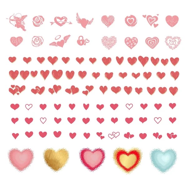 Conjunto vectorial de corazones de colores en diferentes formas y estilos . — Vector de stock