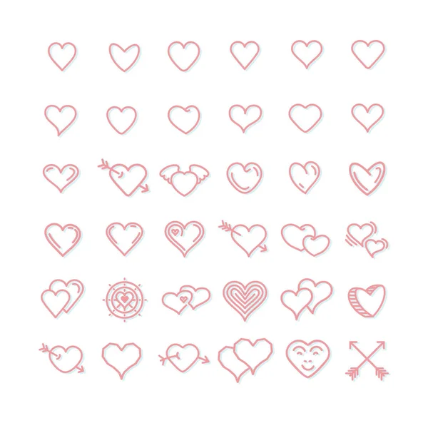 Vektor Set von rosa Linie Herzen — Stockvektor