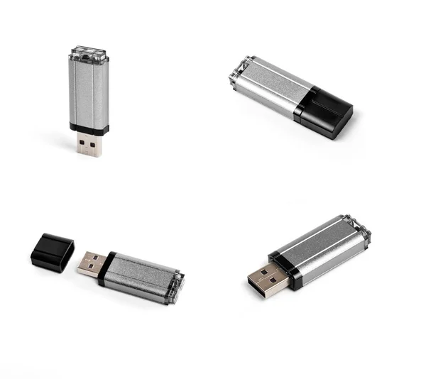 Ponto de vista diferente da unidade flash USB em um fundo branco — Fotografia de Stock