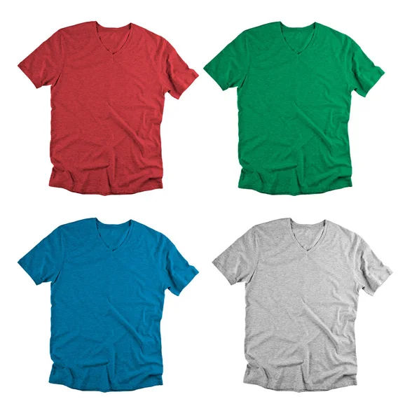 Front and back view of colored t-shirts on white background. — Stock Photo, Image
