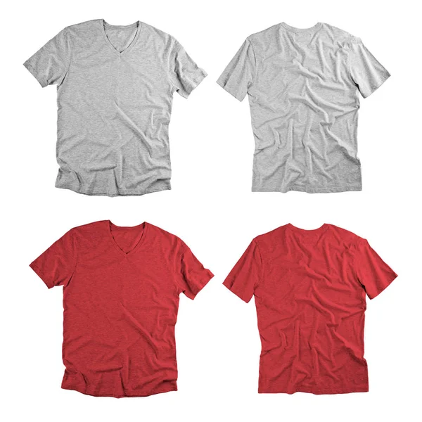 Voor- en achterkant uitzicht op gekleurde t-shirts op witte achtergrond. — Stockfoto