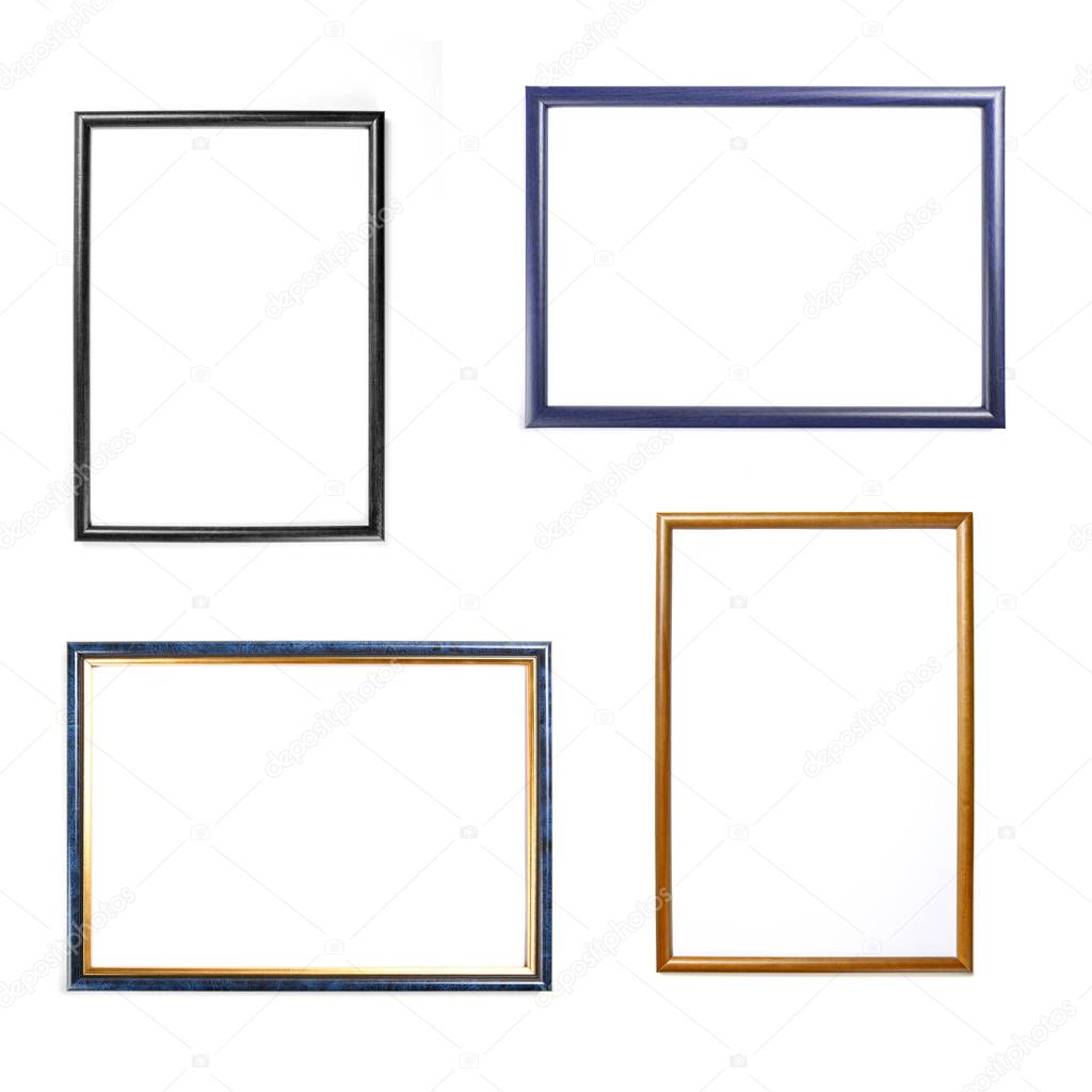 Set of frames for paintings or photographs on white background.