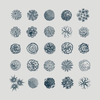 Farklı bitki ve ağaçlar set peyzaj tasarımı için vektör