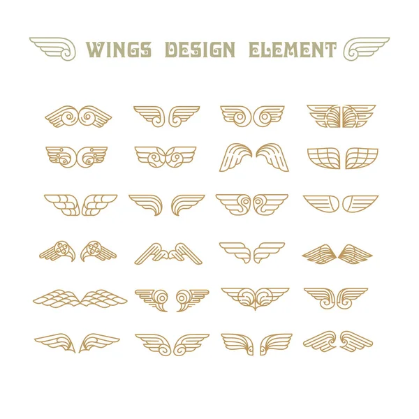 Ręcznie rysowane skrzydła. Zestaw elementów projektu. Ilustracja wektorowa. — Wektor stockowy