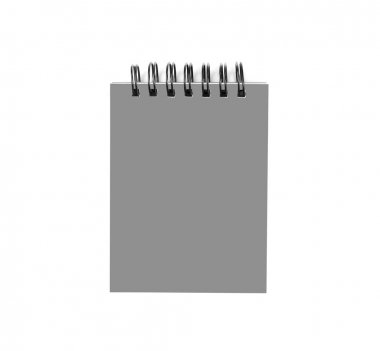 Gri kağıt Not Defteri ile telli defter üzerinde beyaz bac izole kapalı