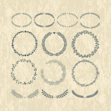 Defne ve çelenk. Tasarım öğeleri için davetiye, tebrik kartları, tırnak, Bloglar, posterler ve daha fazlası. Mükemmel düğün çerçeveleri için