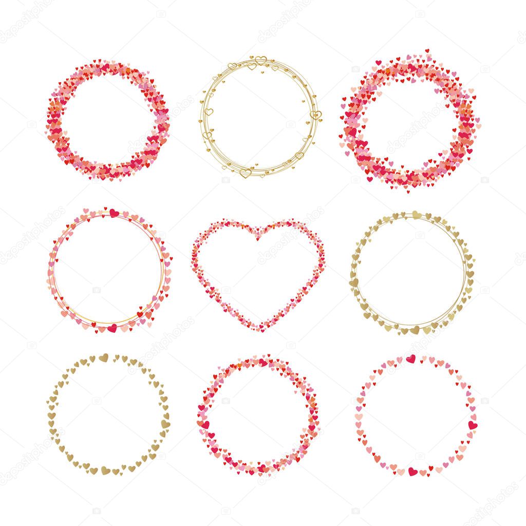 Set of frames made from hearts. Collection wreaths hearts