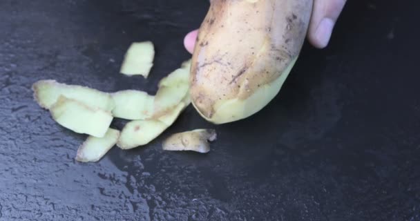 Mains Épluchant Les Pommes Terre Dans Cuisine — Video