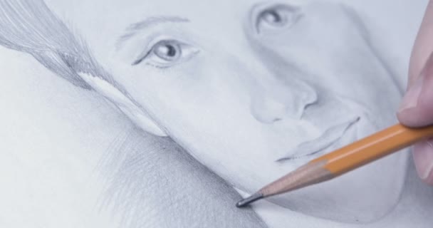 Artiste Peignant Portrait Une Femme Sur Toile Papier Crayon — Video