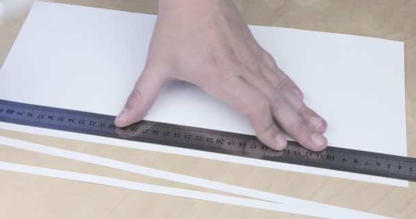 Paper Being Cut Razor Blade Ruler Close — 비디오