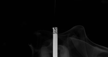 Siyah arka planda yanan bir sigara. Sigara dumanı.