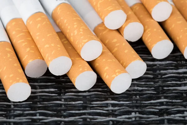 Macro Shoot Cigarette Filters Heap Tobacco Cigarettes — Stock Photo, Image