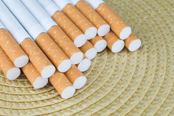 Macro Shoot Cigarette Filters Heap Tobacco Cigarettes — Stock Photo, Image