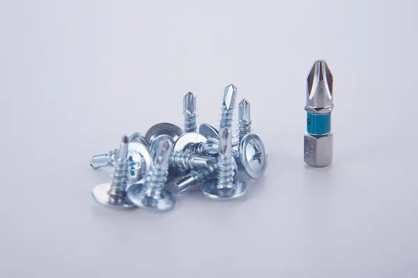 One Bit Screwdriver Screws White Background — Stock Photo, Image