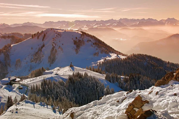 Sunset at wallberg summit, view to the alps — Stock Photo, Image