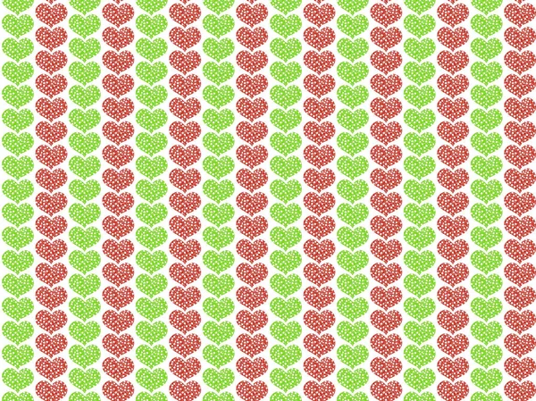 ギフト包装紙赤と緑の心のデザイン — ストック写真