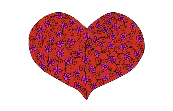 Coeur rouge avec motif floral — Photo