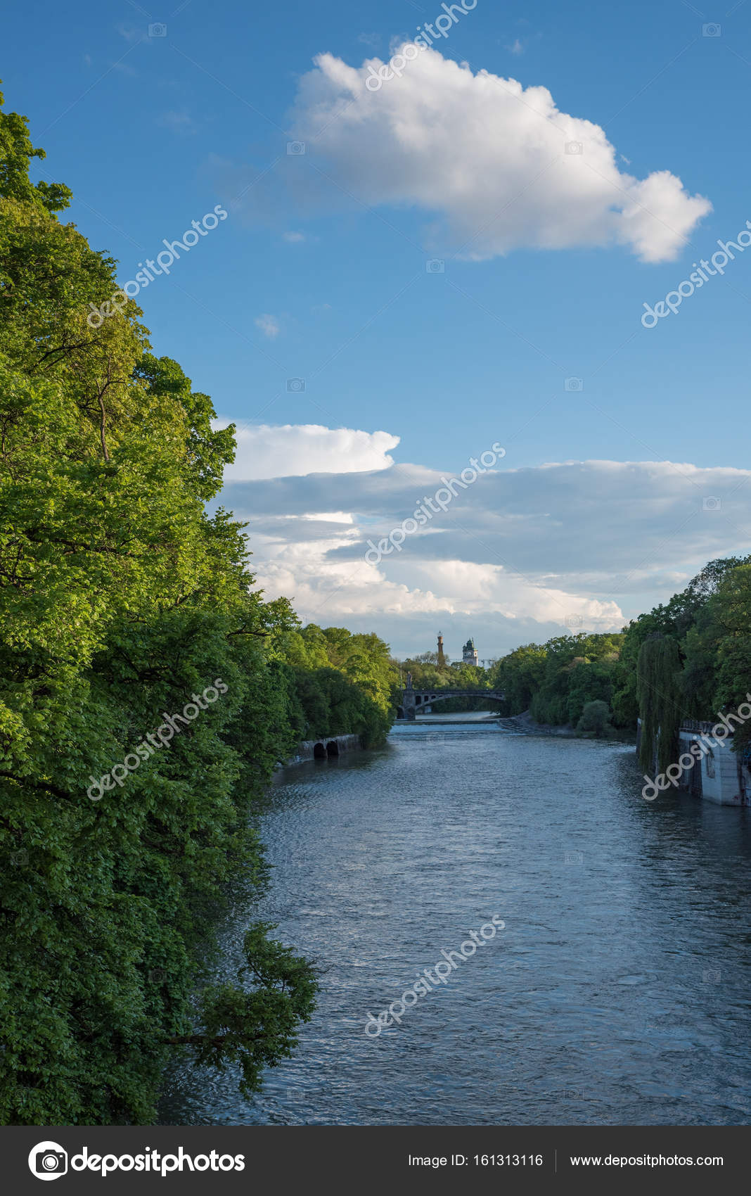 Isar river munich with green riverbank — Stock Photo ...