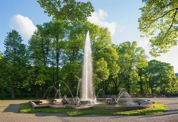 stock image beautiful fountain in front of friedensengel, munich