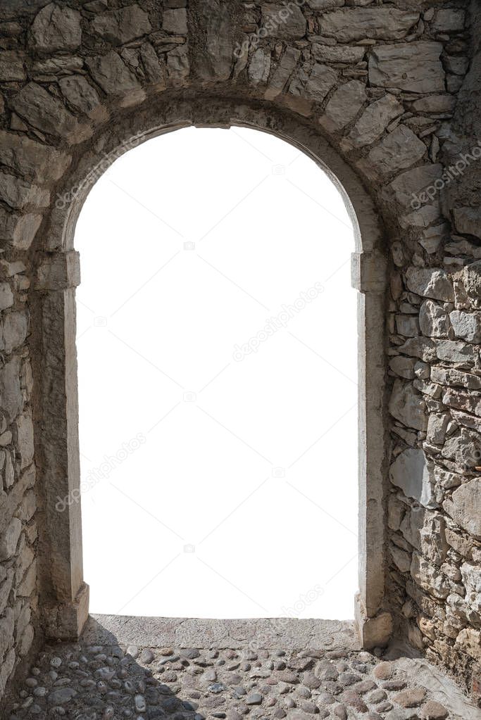 brick wall with doorway and copy space