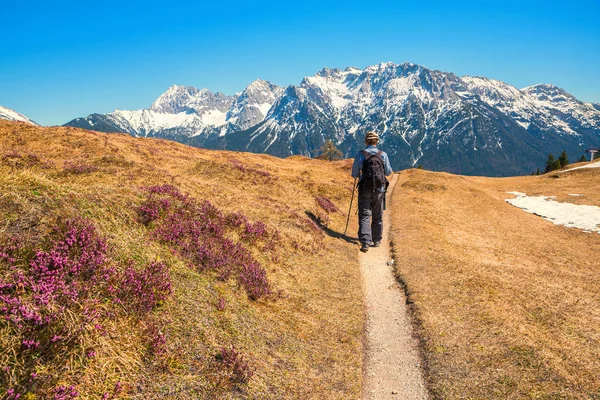 Hiking at kranzberg mountain, early springtime, with stunning vi — Stockfoto