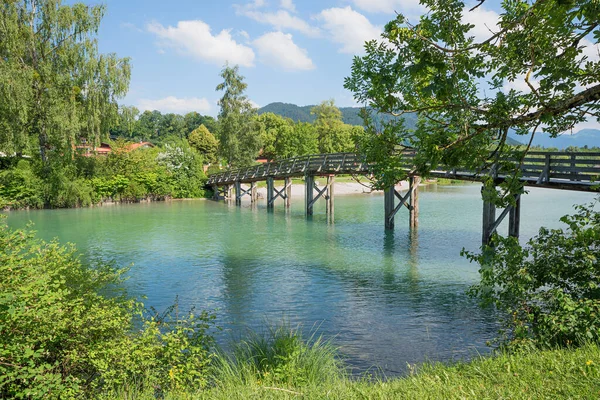 Holzbrücke Über Die Mangfall Wunderschöne Bayerische Landschaft Juni Ferienort Gmund — Stockfoto