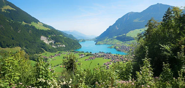 Uitzicht Vanaf Bergpas Brunig Naar Landschapsmeer Lungernsee Kanton Obwalden Zwitserland — Stockfoto