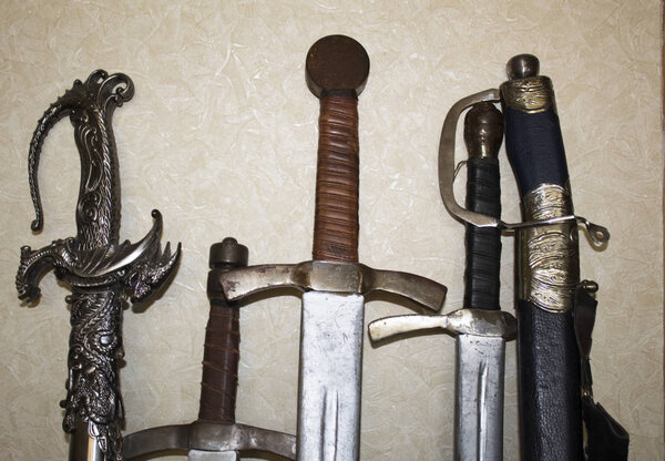 Old ancient metal big swords.
