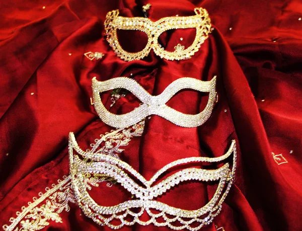 Beautiful Carnival Masks Red Background — Stock Photo, Image
