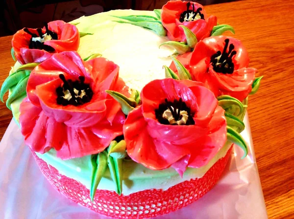 Luxury Party Cake Red Flowers — 스톡 사진