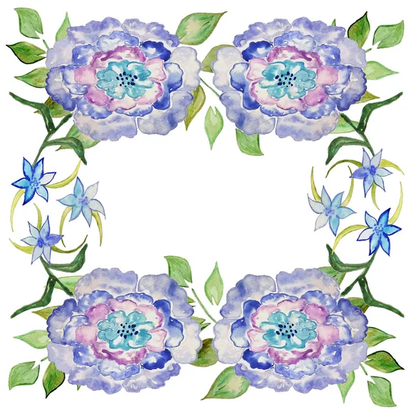 Moldura Cartão Elegância Floral Azul Aquarela — Fotografia de Stock
