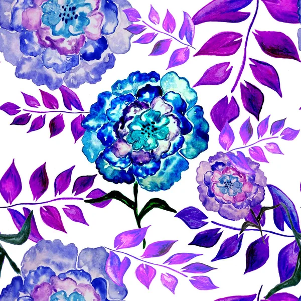 Watercolor purple floral seamless print pattern.