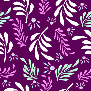Çiçek elementleri koyu mor arka planda dikişsiz iz kalıbı.