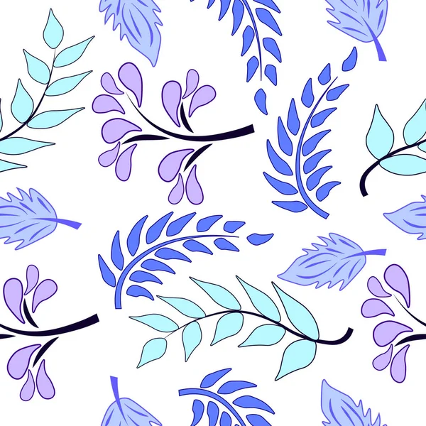 Blaue Fantasie Florale Elemente Nahtloses Muster — Stockvektor