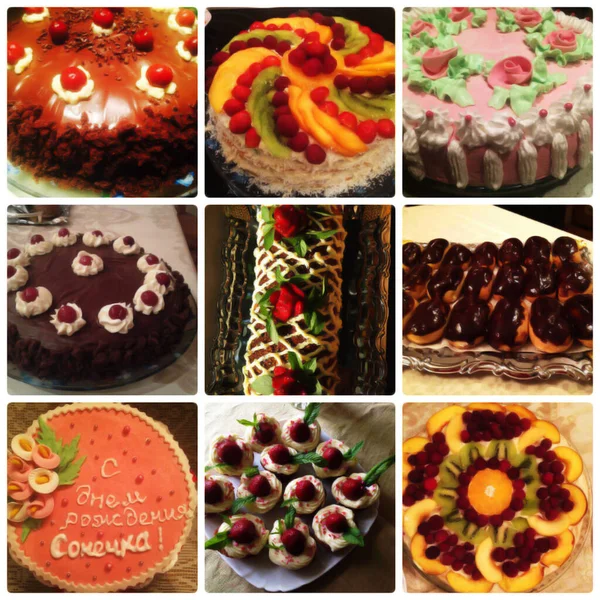 Many tasty bakery cakes collage.