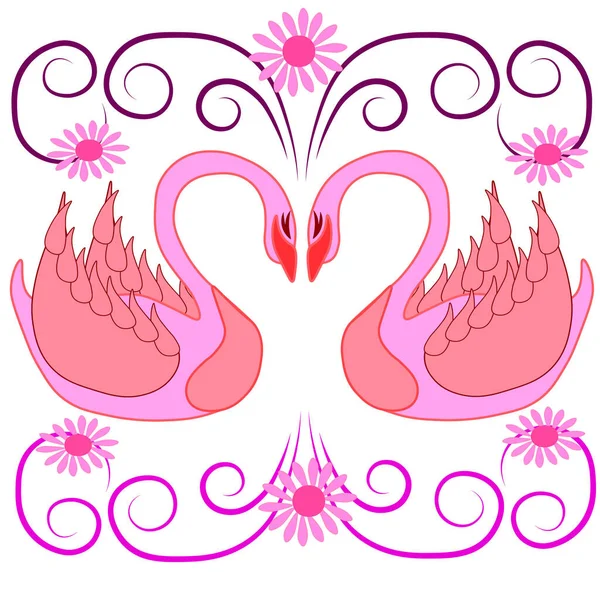 Рожеві Фентезі Лебеді Вітальна Листівка — стоковий вектор