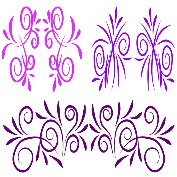 Conjunto Elementos Decorativos Florales Púrpura — Vector de stock