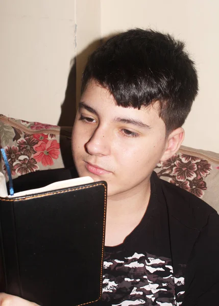 Atractiv Inteligent Adolescent Lectură Carte — Fotografie, imagine de stoc