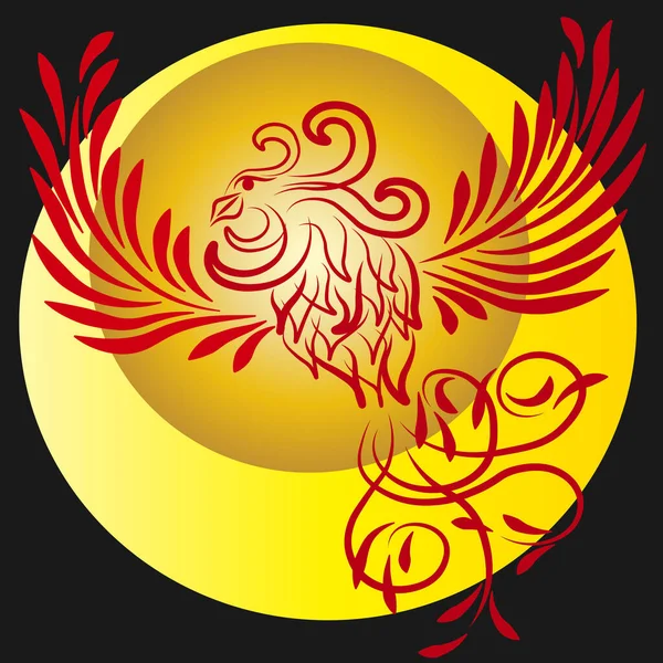 Rode Phoenix Met Geel Maan Logo — Stockvector