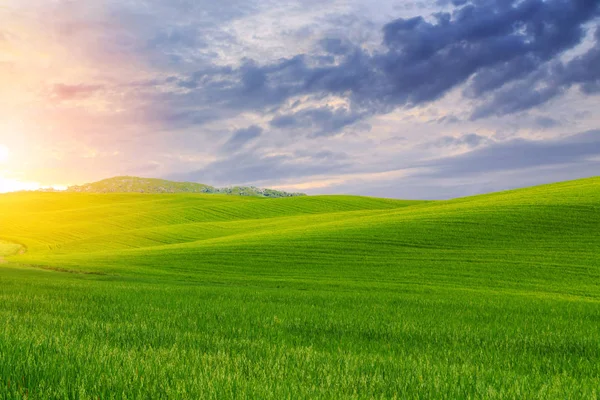 Toscana paisaje, hermosas colinas verdes primavera al amanecer —  Fotos de Stock