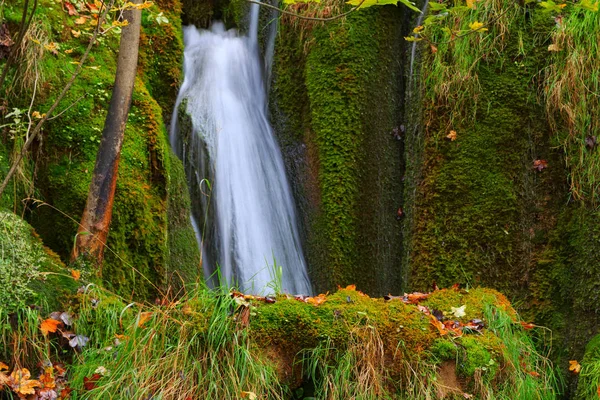 Lacs de Plitvice avec de belles couleurs et une vue magnifique sur le th — Photo