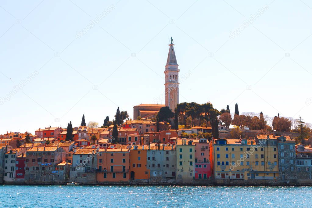 Beautiful and cozy medieval town of Rovinj, colorful with houses