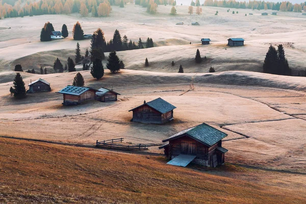 Prado da montanha e casa Alpe di Siusi ou Seiser Alm no bac — Fotografia de Stock