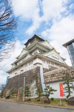 Osaka, Japonya - 2 Şubat 2016: Güzel Osaka Kalesi kış, Osaka, Japonya