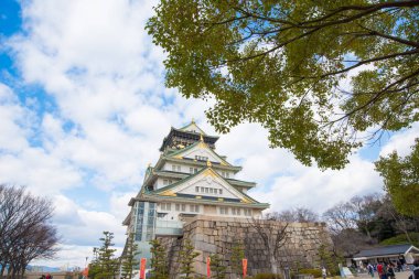 Osaka, Japonya - 2 Şubat 2016: Güzel Osaka Kalesi kış, Osaka, Japonya