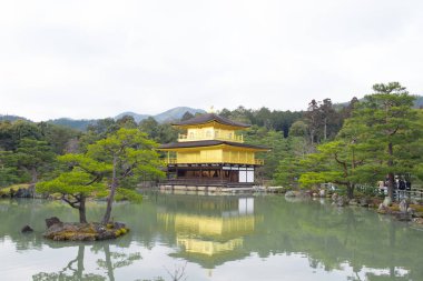 Kinkakuji veya altın tapınak kışın, Kyoto, Japonya