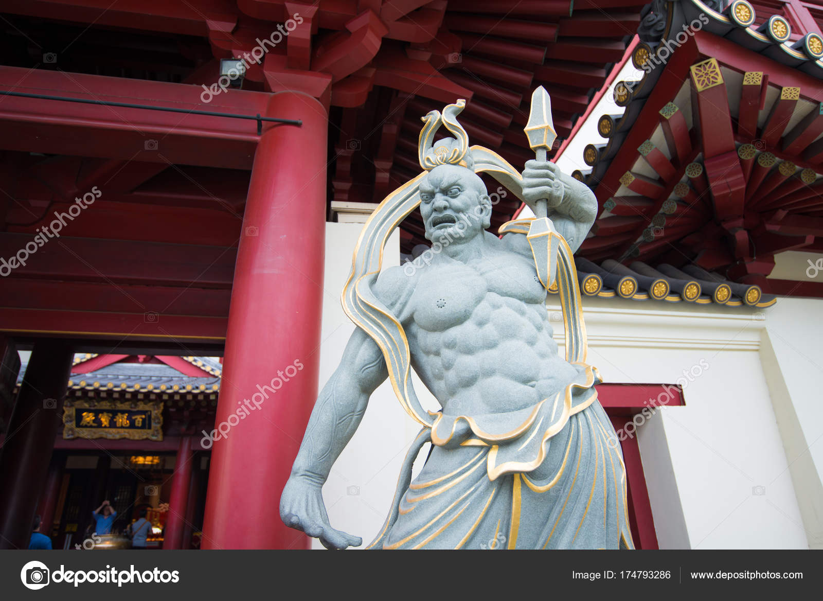 Chinese God statue at Buddha Tooth Relic Temple and Museum at Chinatown